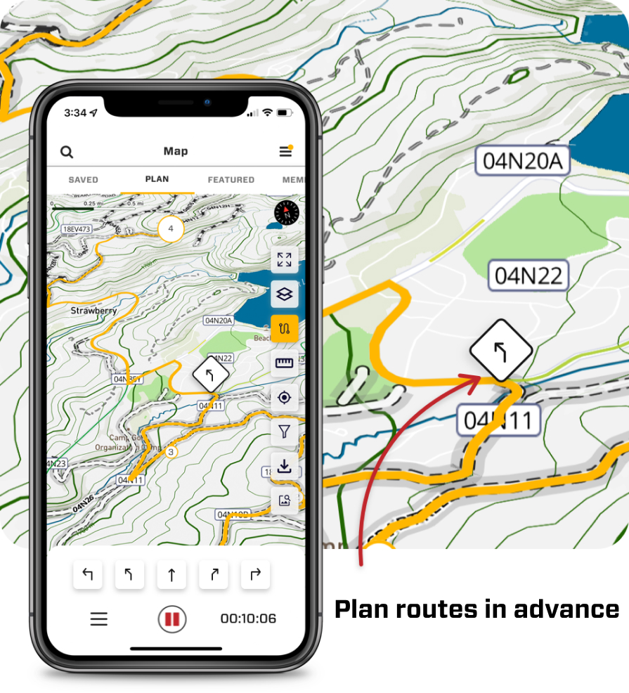 A phone displaying Overland Bound One mapping screen