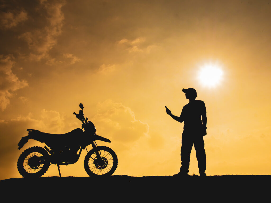 A biker uses the GPS navigation in his phone